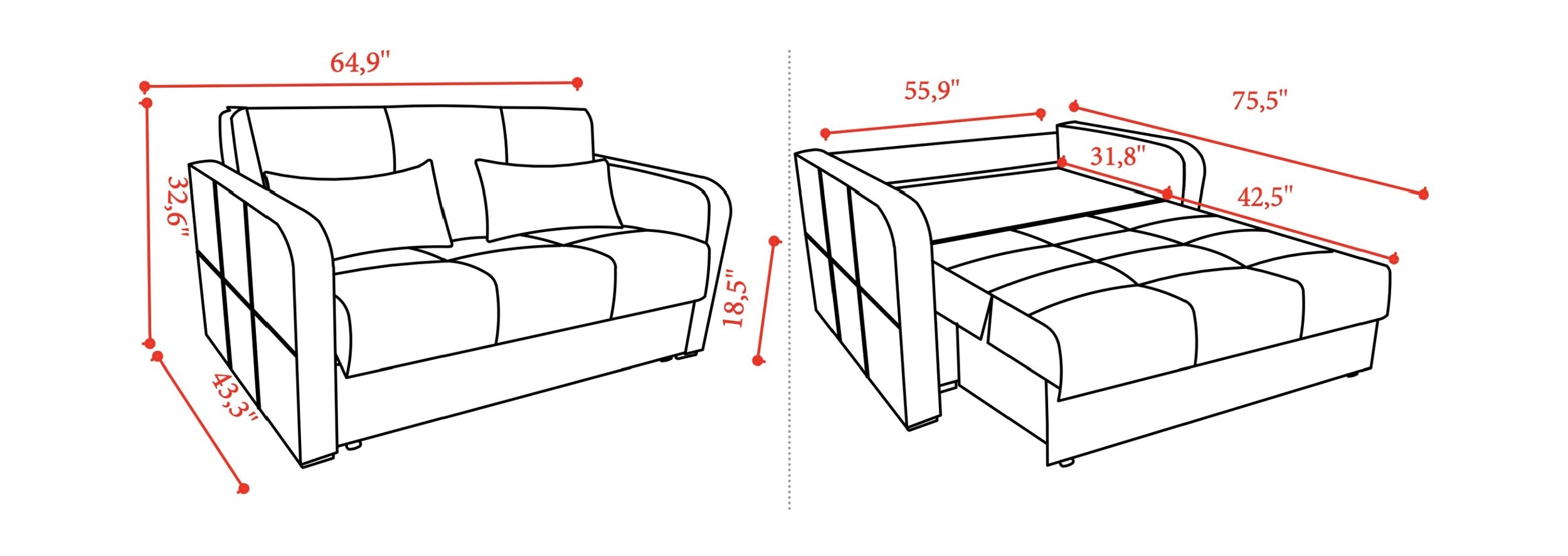 SM Adonis Fabric Pull Out Sleeper Loveseat