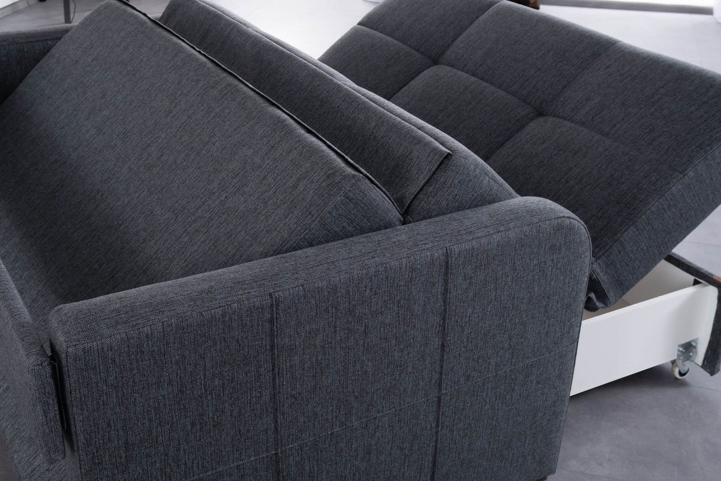 Kilim Pull Out Fabric Gray Loveseat with Storage Adonis