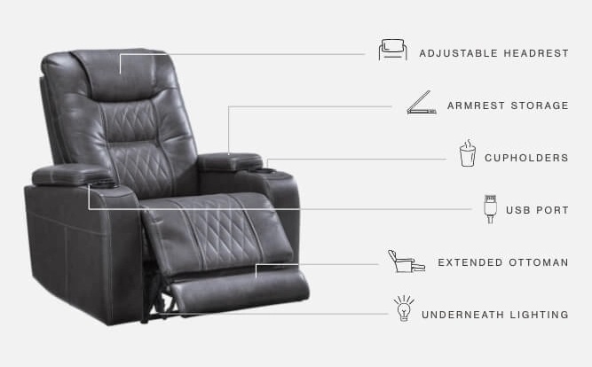 Composer Polyester/PU Power Recliner w/Ambient Blue LED Lighting