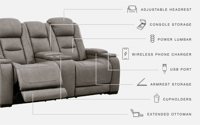 The Man-Den Leather Power Reclining Loveseat w/Console