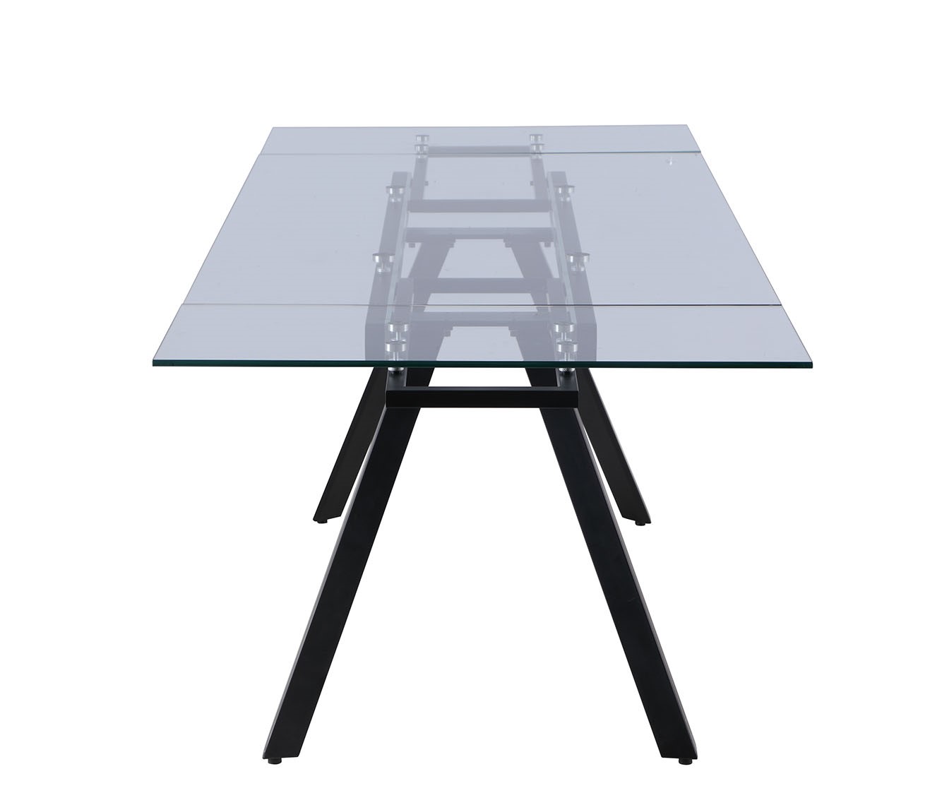 Aida 35" x 63" Glass Dining Table w/2 Extensions & Metal Legs