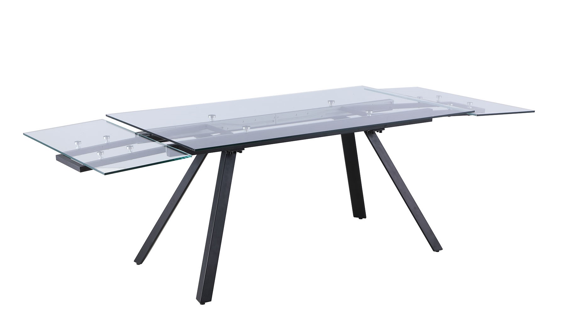 Aida 35" x 63" Glass Dining Table w/2 Extensions & Metal Legs