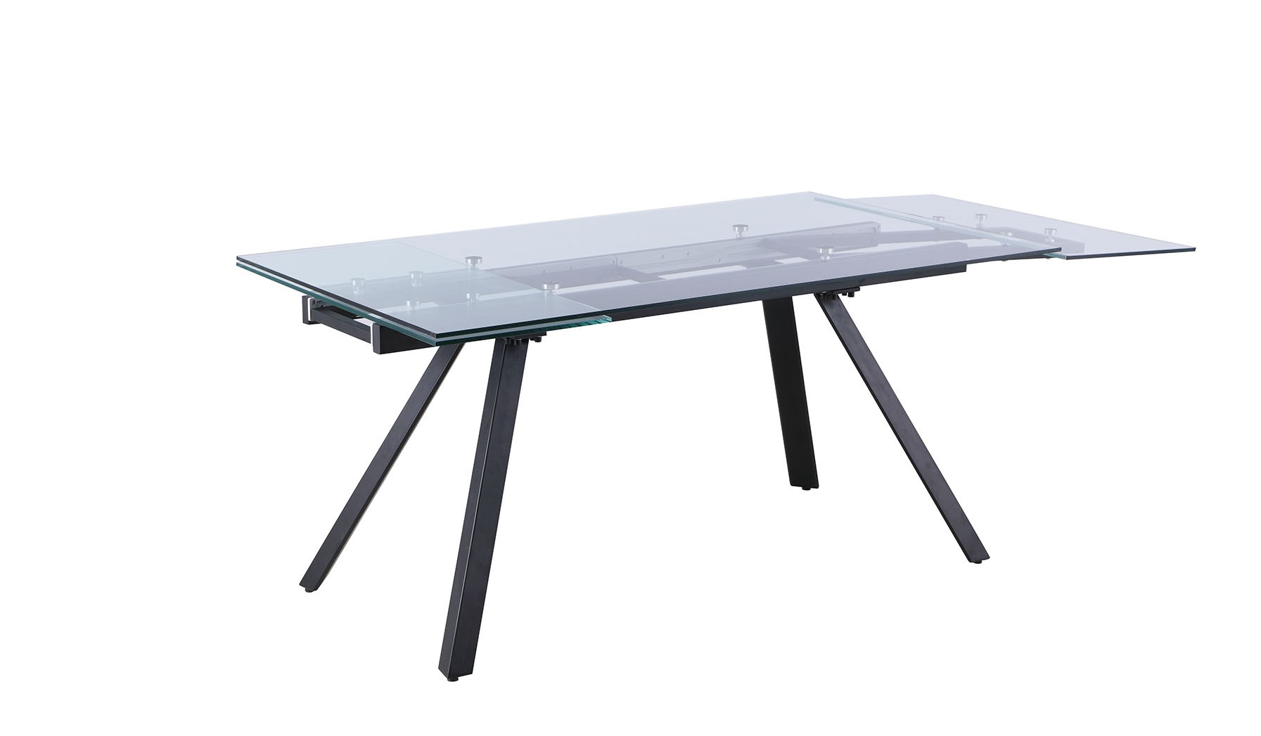 Aida 35" x 63" Glass Dining Table w/2 Extensions & Metal Legs