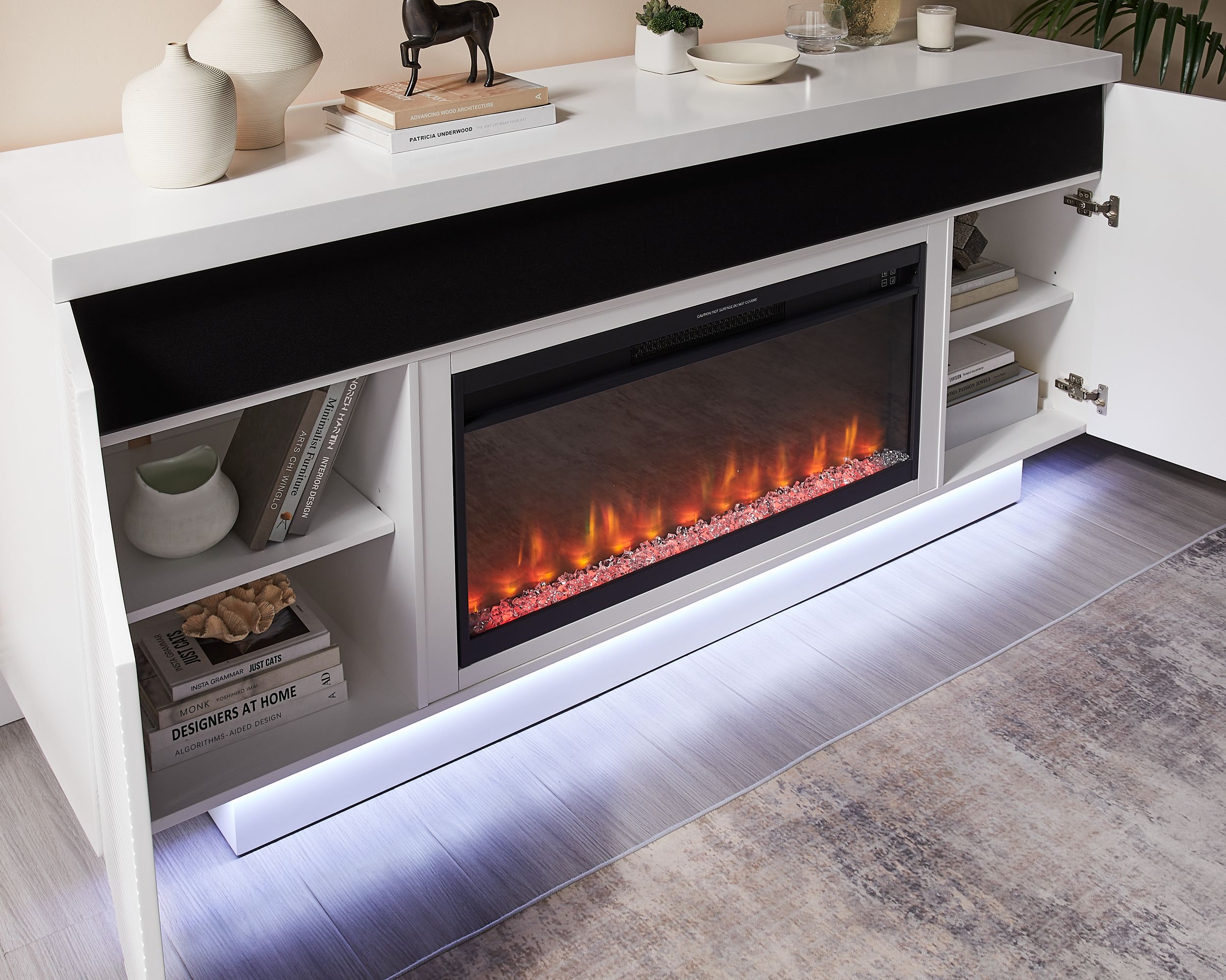 Aileen 76-inch TV Stand with LED, Speakers and Pop-up Doors