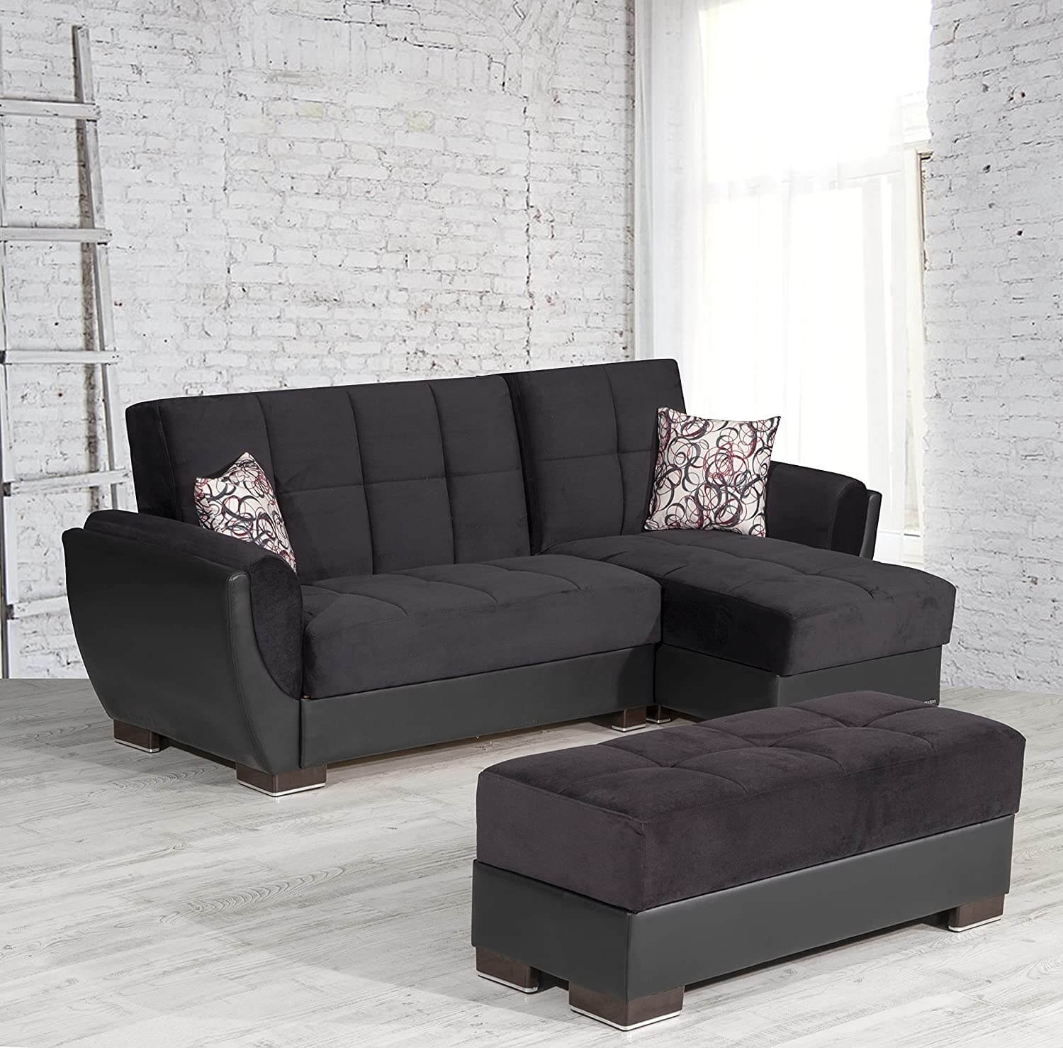 Armada Air Microfiber/PU Convertible L-Shaped Lounge Sectional Sofa