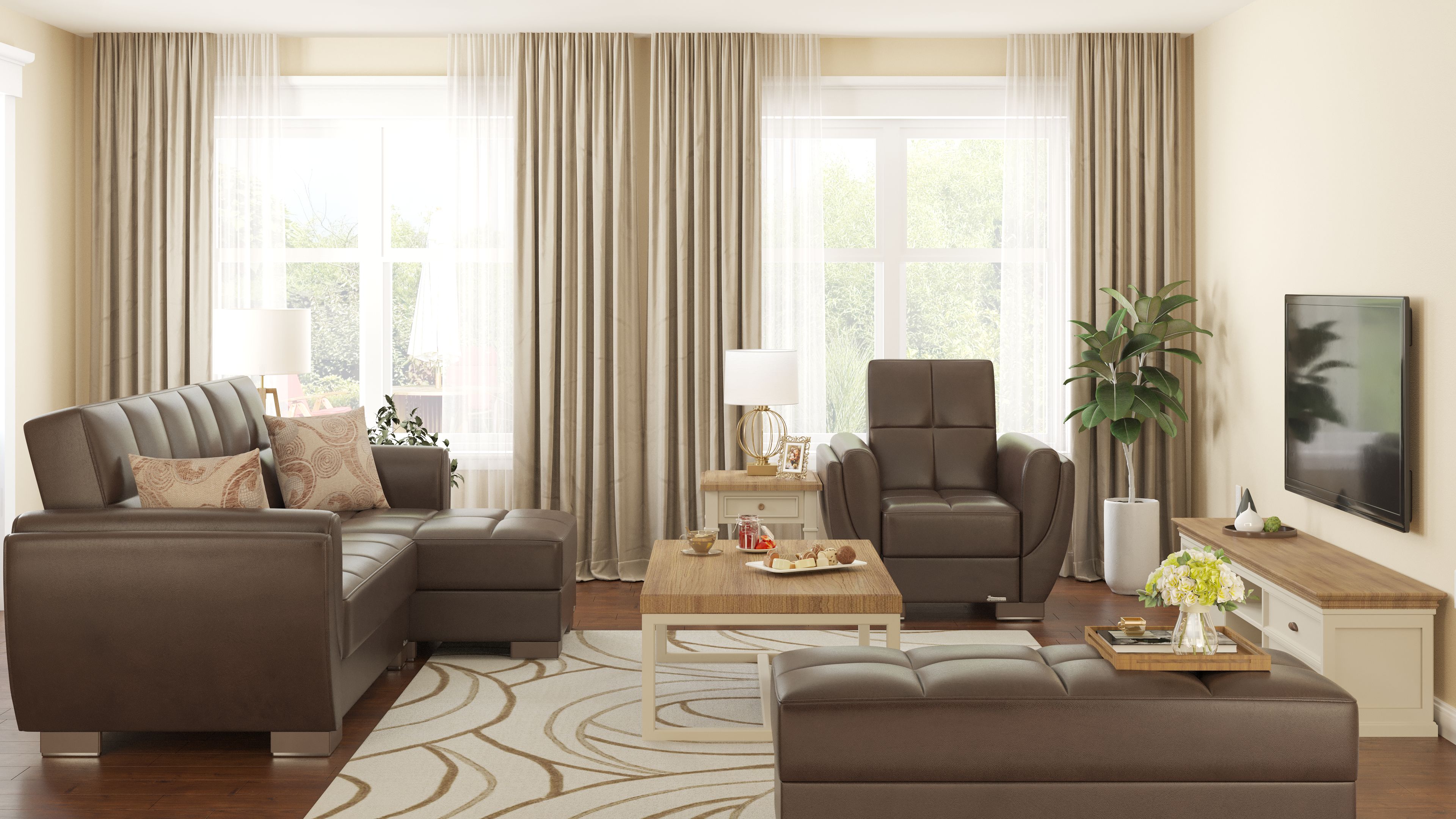 Armada Air PU Convertible L-Shaped Lounge Sectional Sofa