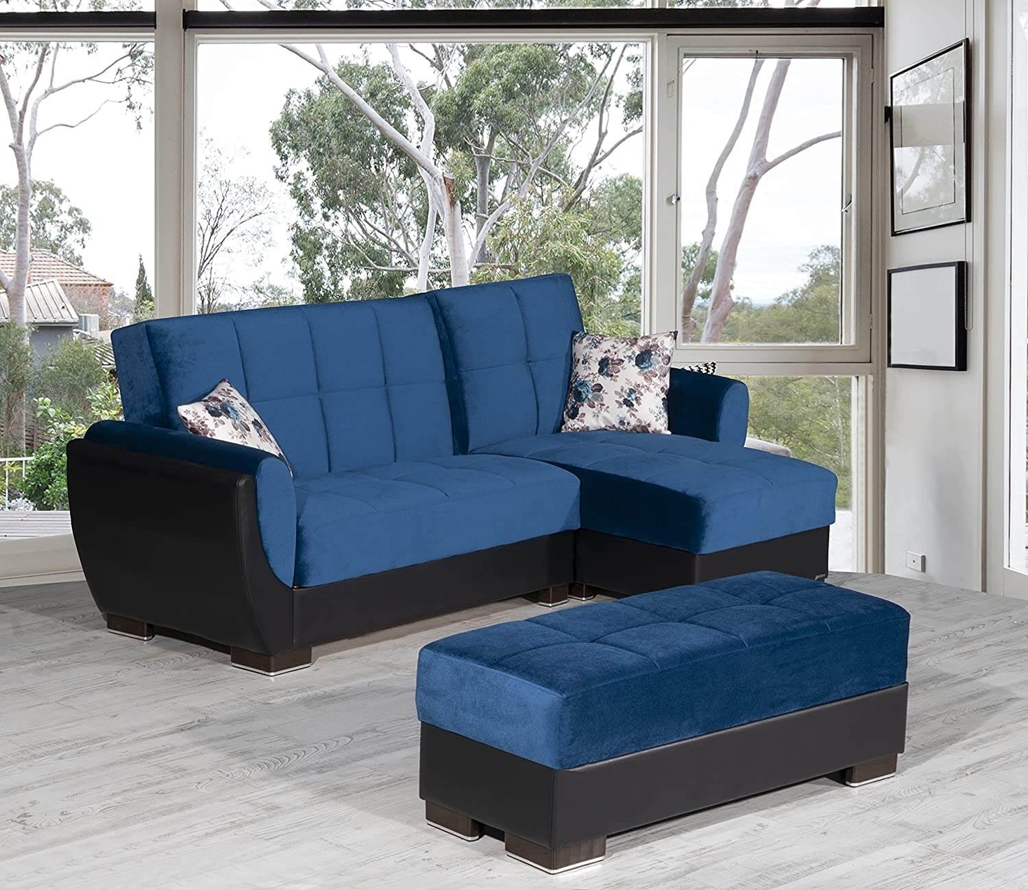 Ottomanson Origins Air Modern Convertible L-Shaped Sectional Sofa, Turquoise Color Microfiber