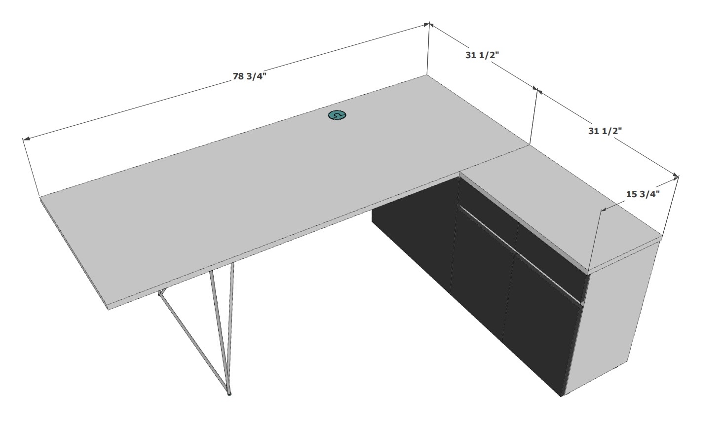 Air Office Desk w/Extended Top & Left Cabinet