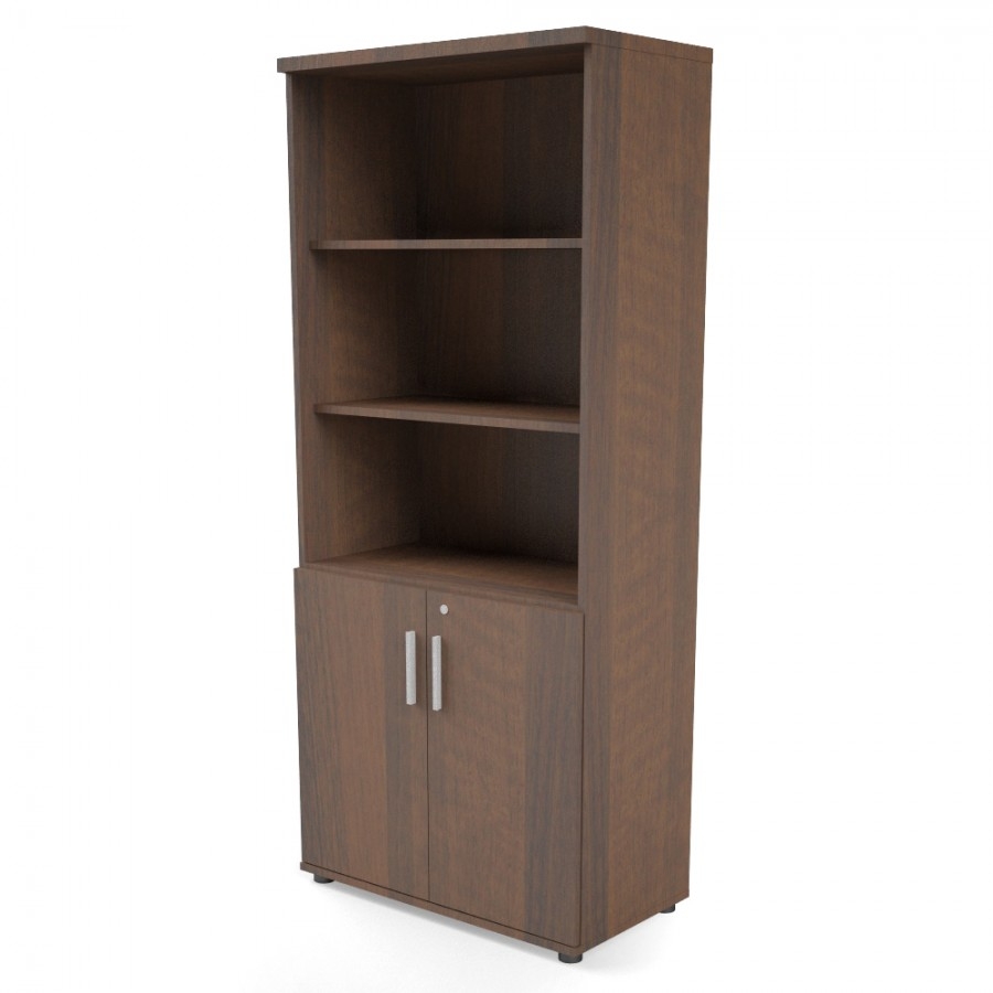Quando Office Half-Bookcase w/3 Open Shelves & 2 Lockable Doors