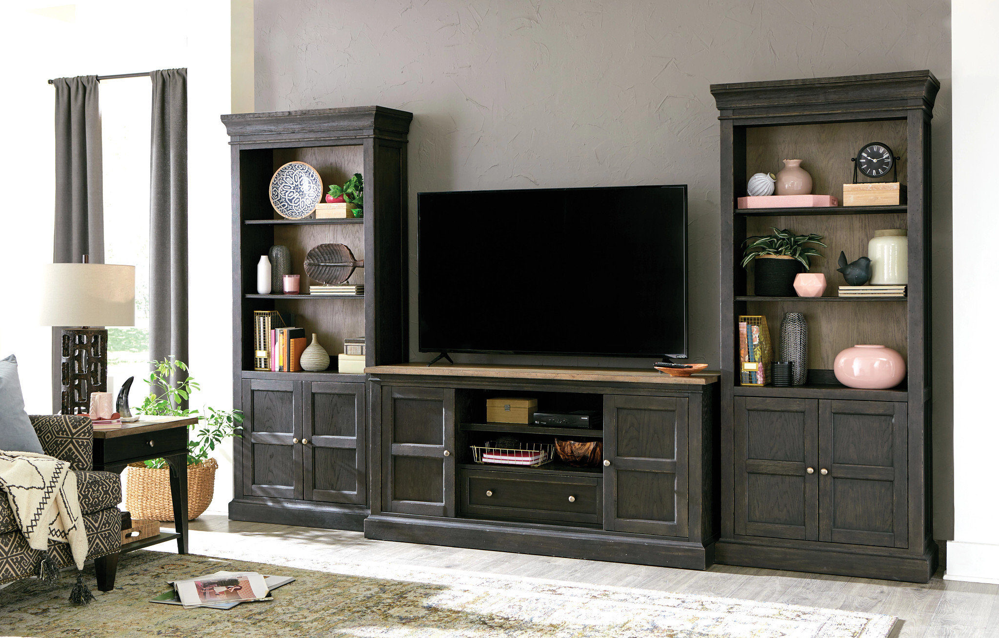 Hancock Wood Bookcase w/3 Open Shelves & 2 Doors