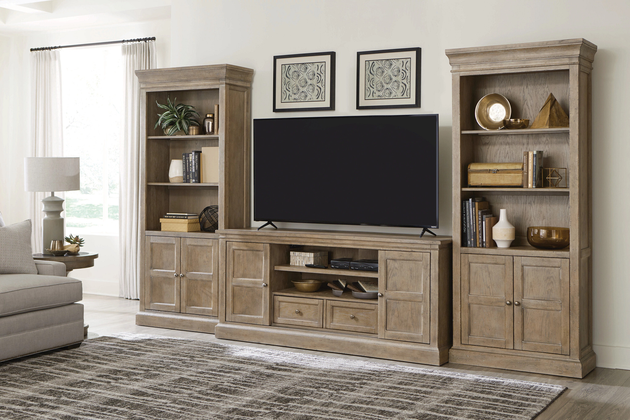 Donelson Wood Bookcase w/3 Open Shelves & 2 Doors