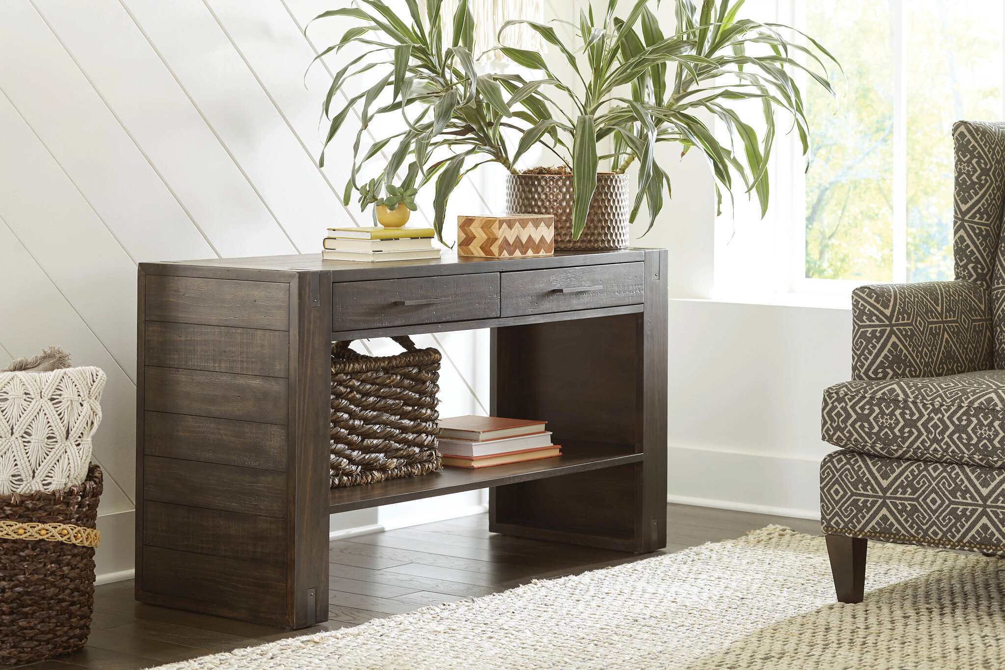 Hammary Portman Living Room Sofa Table, Natural Brown
