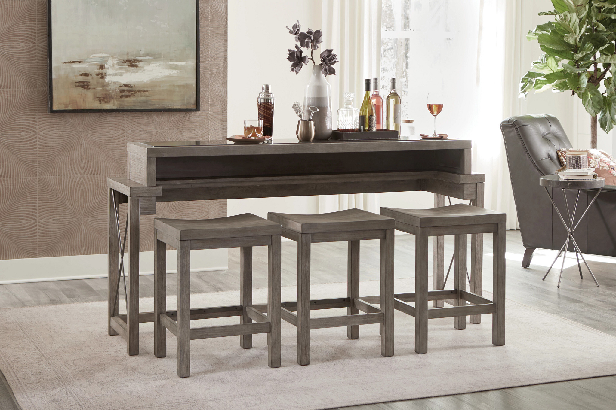 West End Bar Console With Three Stools