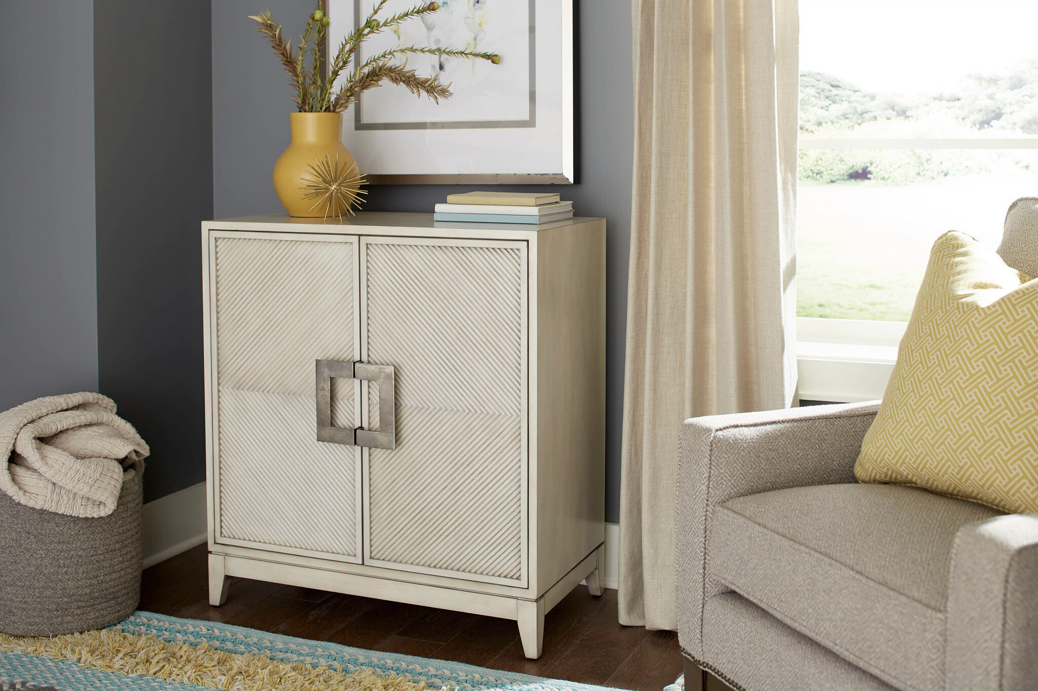 Hidden Treasures Wood Living Room Beaded 3-Door Chest 