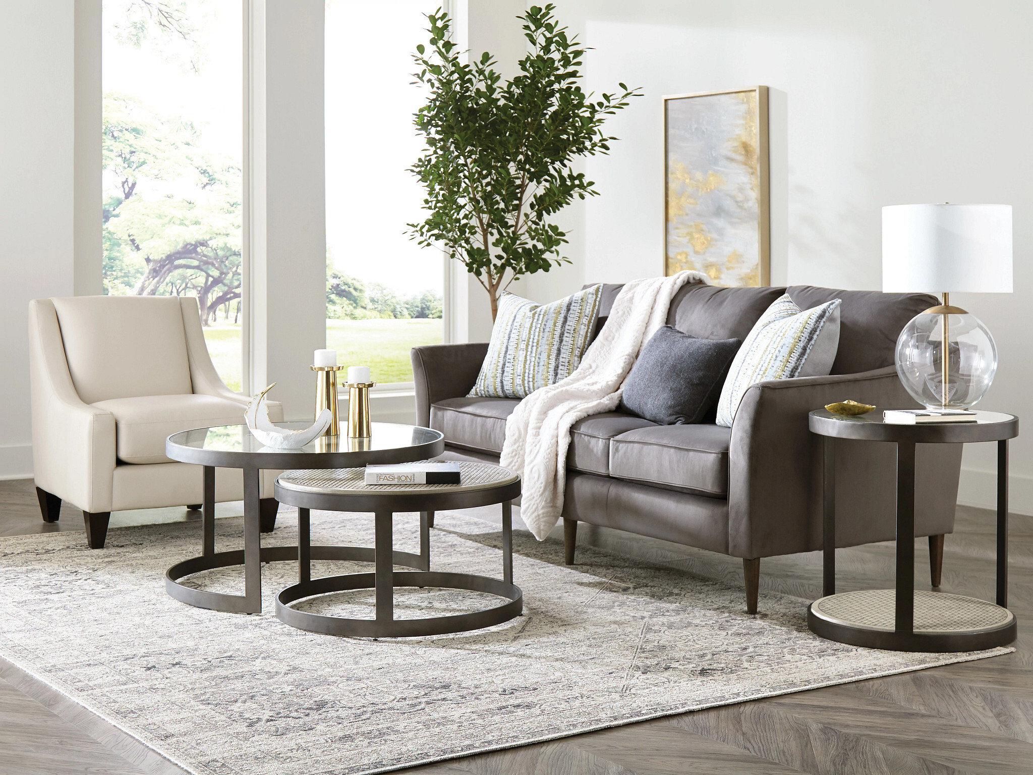 Hammary Living Room Concrete Nesting Coffee Tables