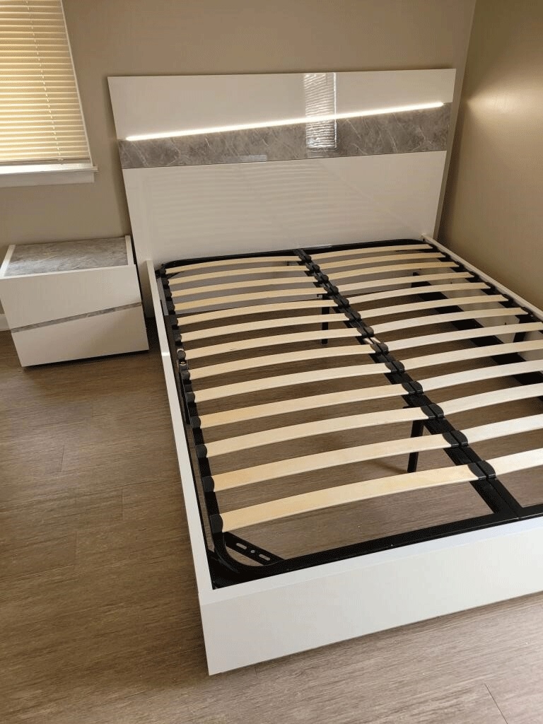 Alba MDF/Marble Platform Bed w/LED Headboard
