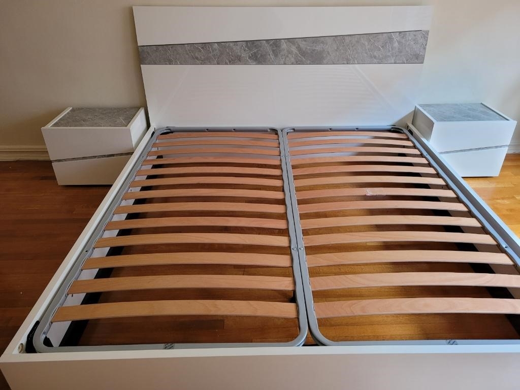 Alba MDF/Marble Platform Bed w/LED Headboard