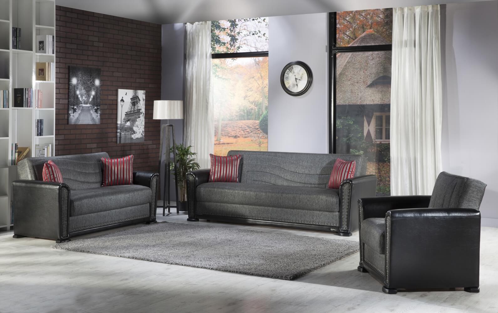 Alfa Fabric/PU Storage Sleeper Living Room Set