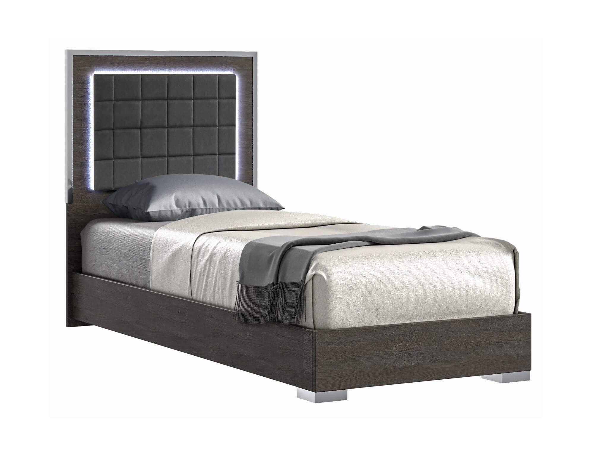Alice Wood Veneer Bed with Tufted Leatherette Headboard