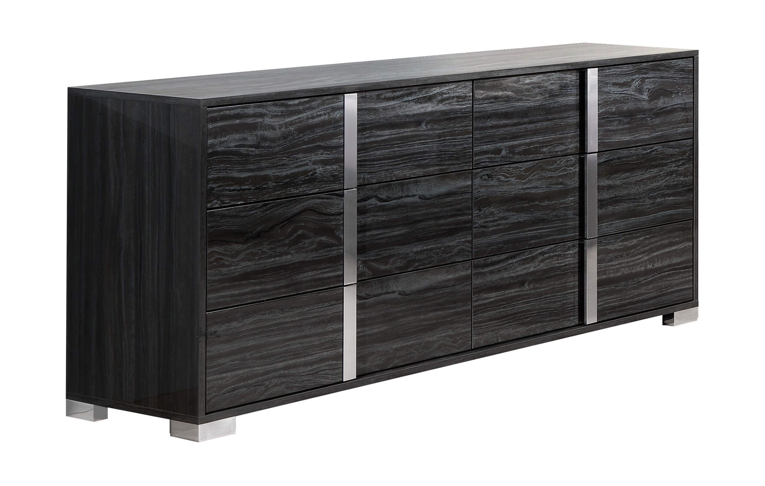 J&amp;M Alice Veneer 6-Drawer Dresser, Grey High Gloss