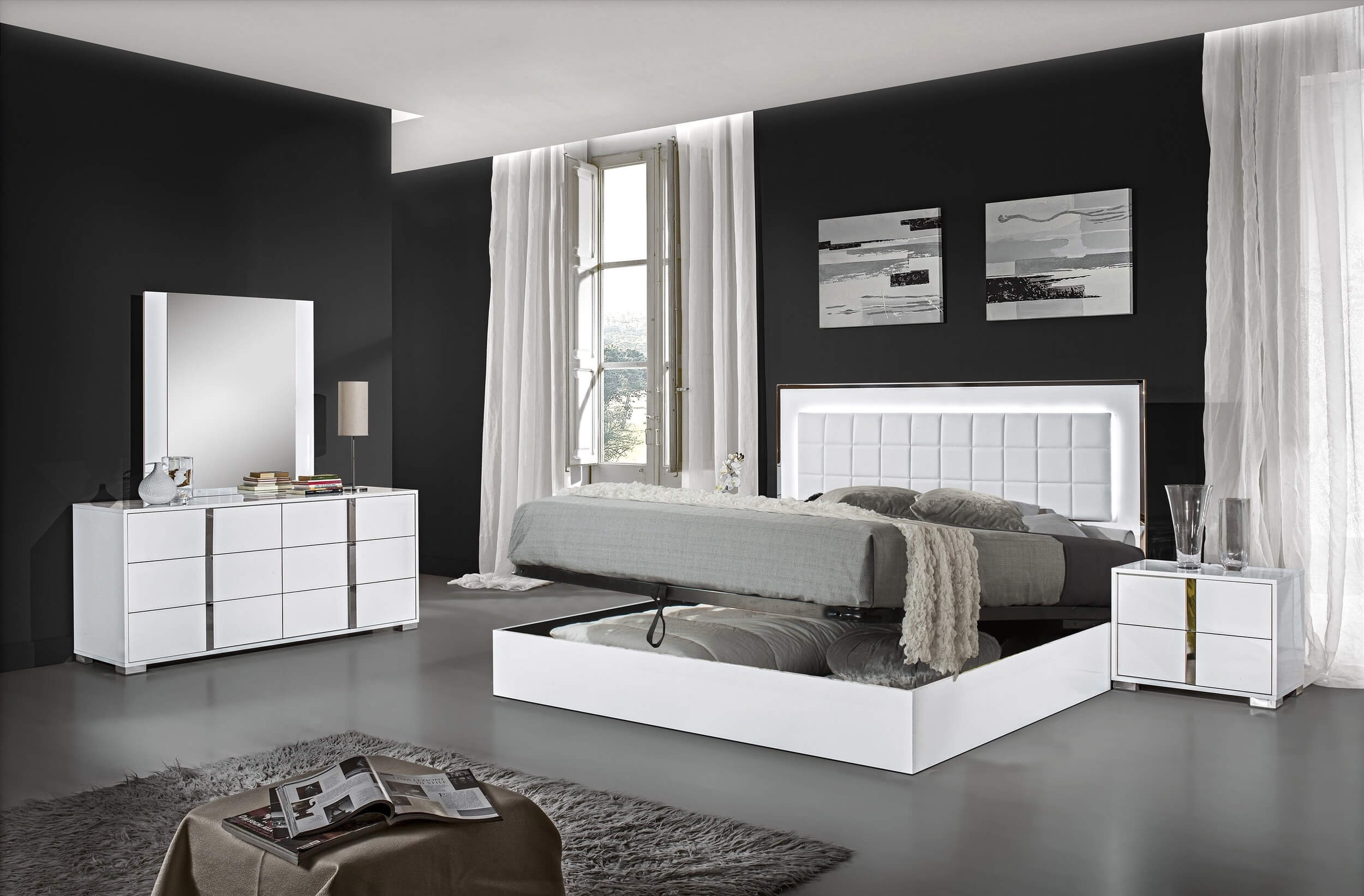 Alice Wood Veneer Storage Bed w/Tufted Leatherette Headboard, Queen Size