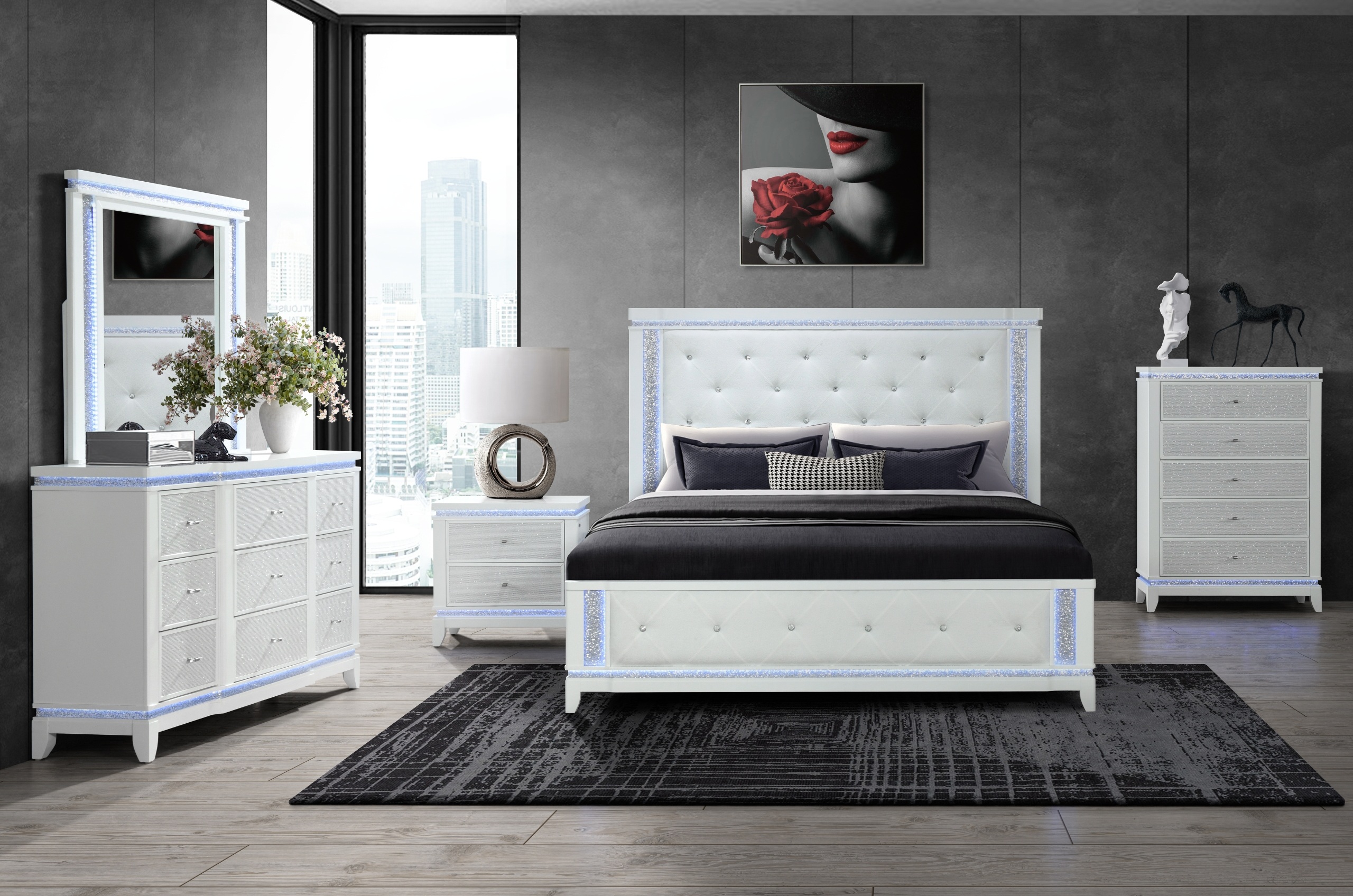 Alina Full Size Panel Bed with LED Light
