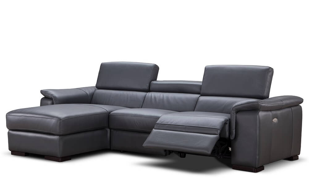 Premium Dark Grey Italian Leather Sectional Sofa
