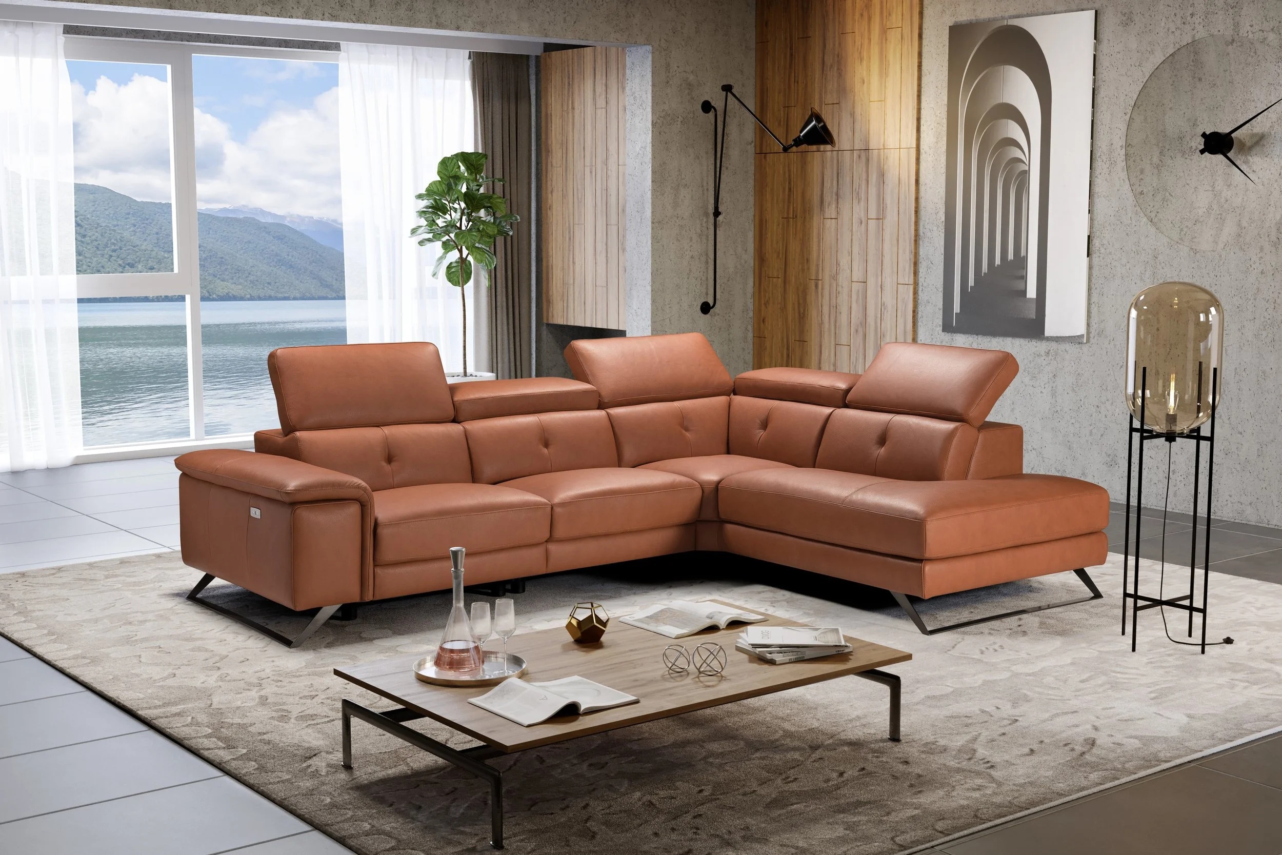 Allegro Modular Leather L-Shape Sectional Sofa