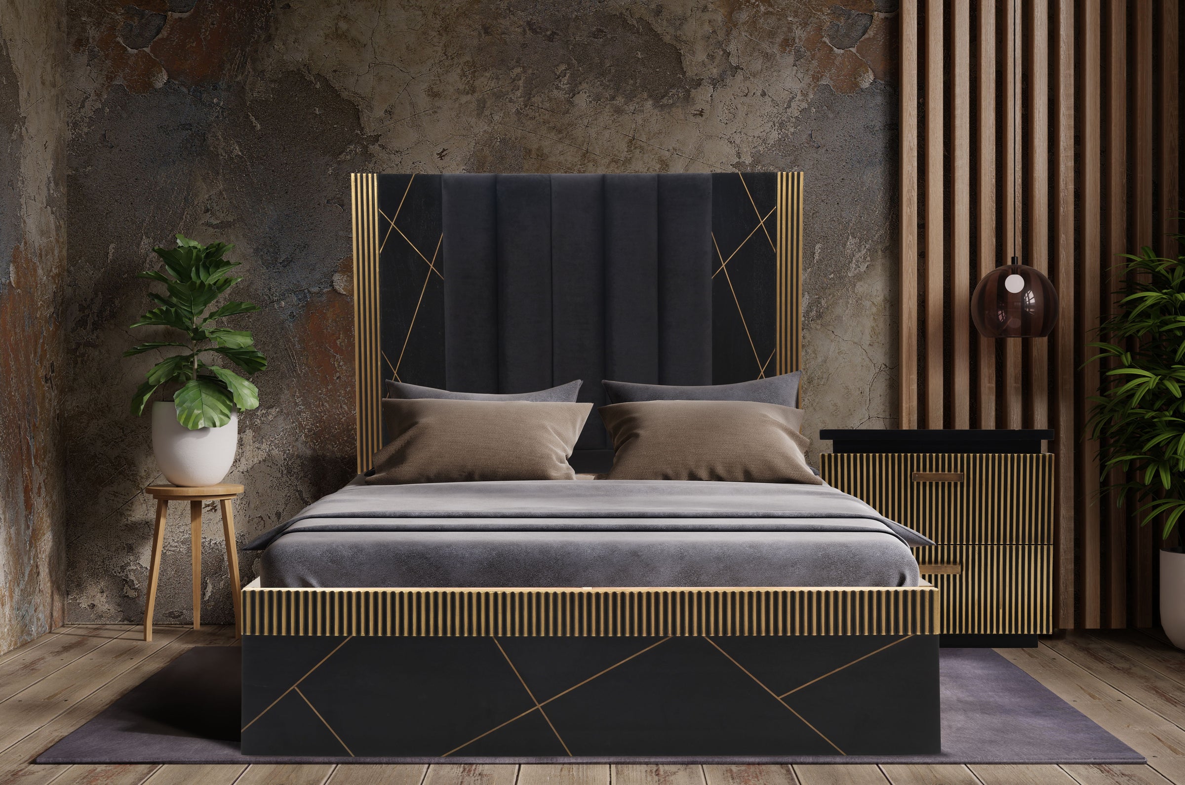 Allure Queen Size Bed with Fabric Upholstered Headboard