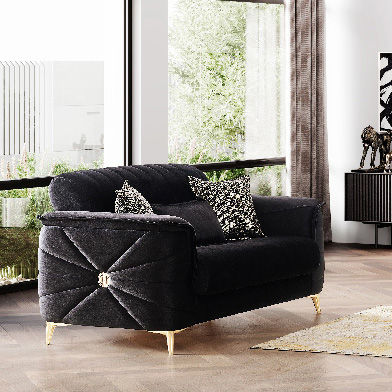 Velvet Fabric 2PC Living Room Sofa Loveseat Set & 9 Pillows