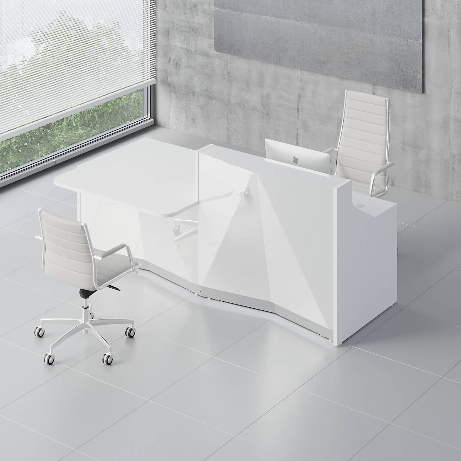 Alpa 96" Straight Medium Reception Desk w/Right Counter in White