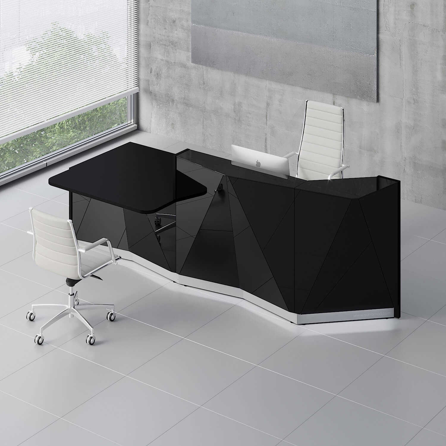 Alpa 119" Straight Medium Reception Black Desk With Countertop And LED Lights