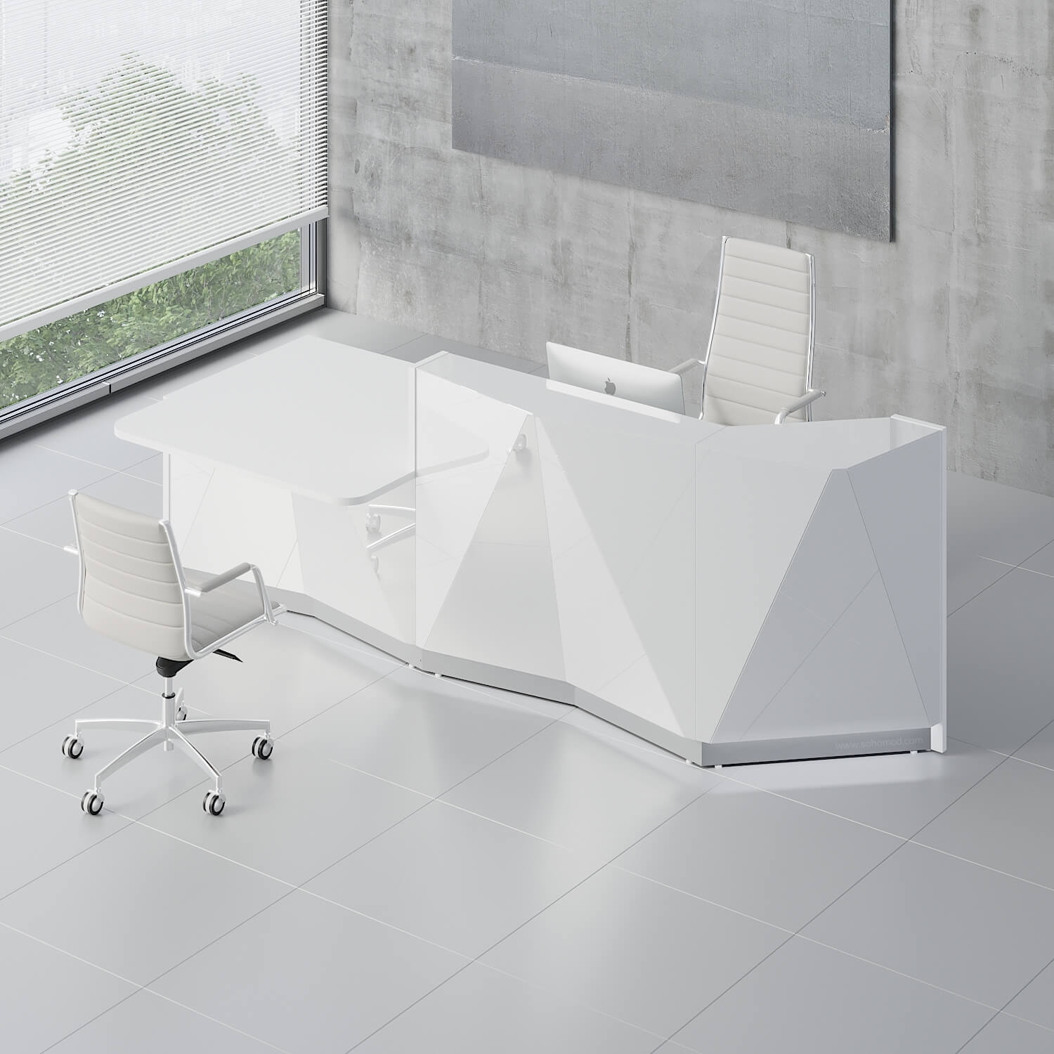 Alpa 119" Straight Medium Reception White Desk With Countertop And LED Lights