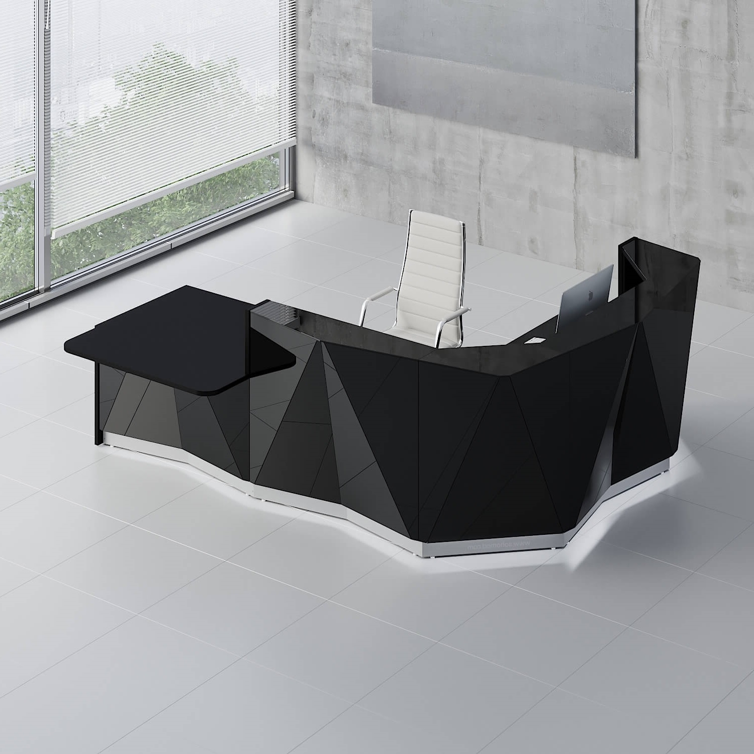 Corner Medium Reception Desk w/Right Counter Top & LED Light with black front