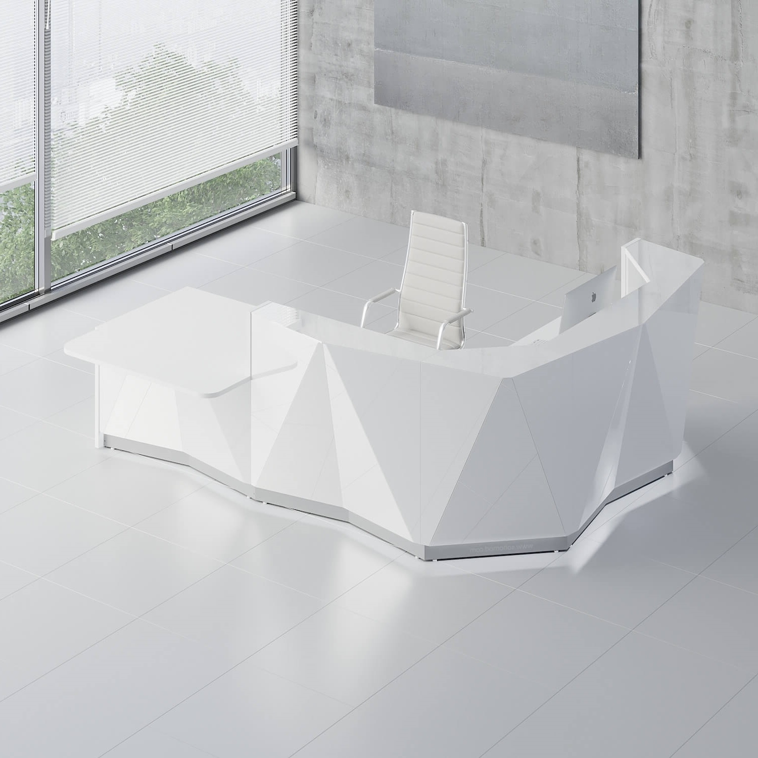 Alpa 123" Corner Medium Reception Desk with LED and white front