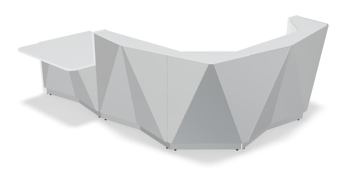 Corner Medium Reception Desk w/Right Counter Top in White Glass