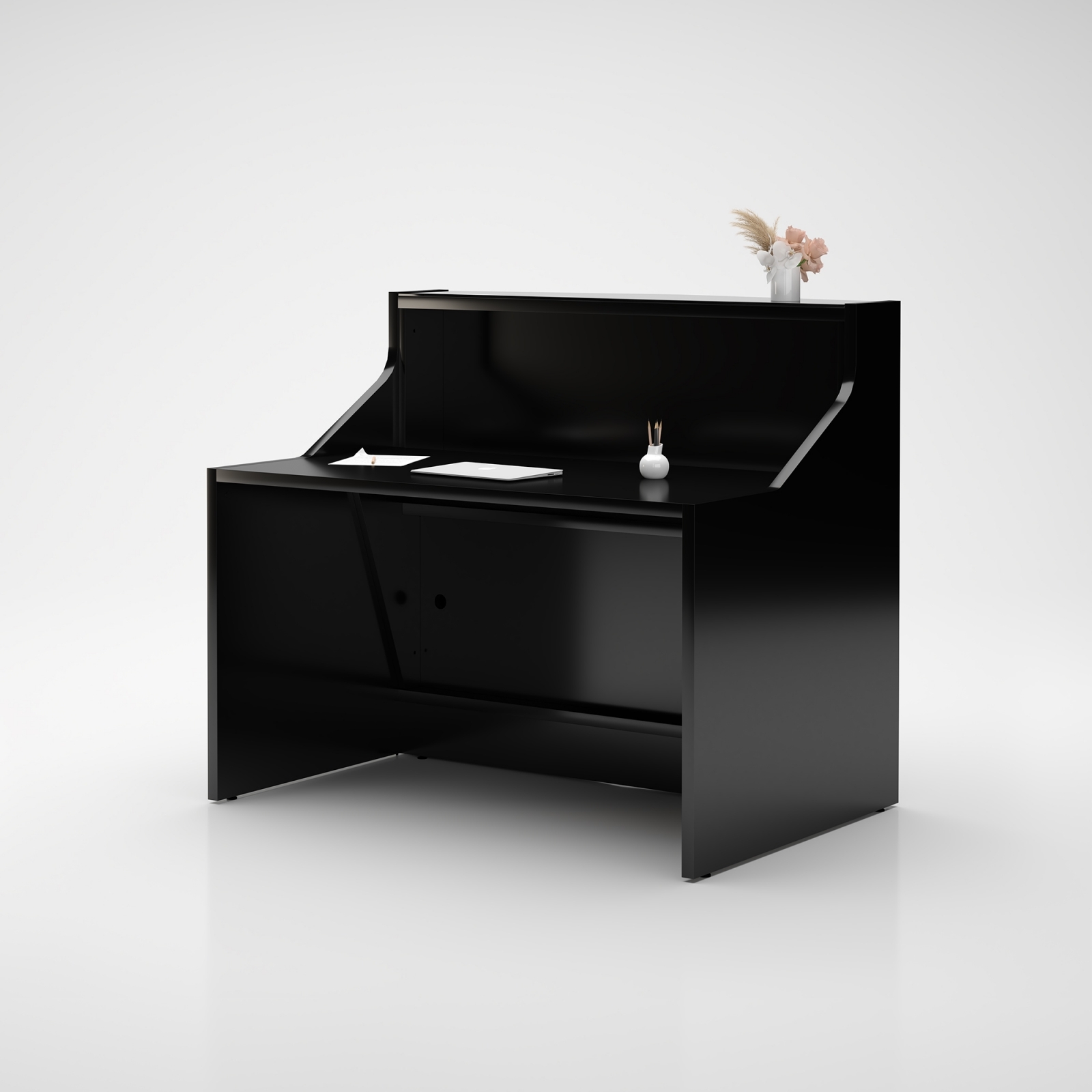 Alpa 49" Straight Small Reception Black Desk Back Side
