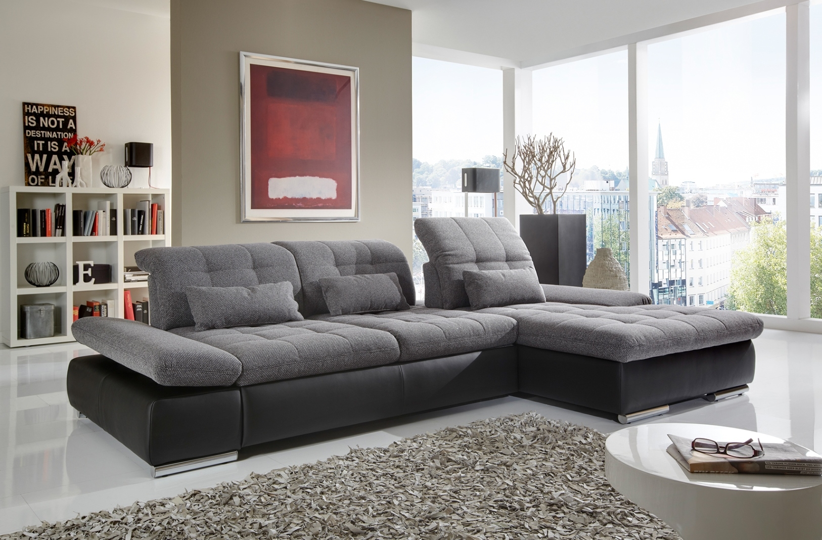 Alpine Fabric L-Shaped Sectional Sofa with Sleeper & Storage