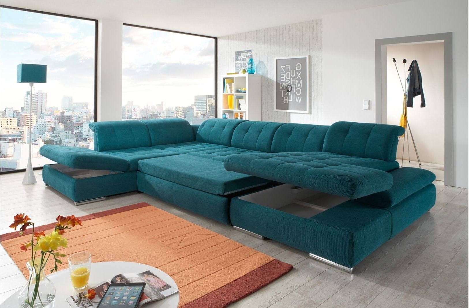 Alpine U-Shaped Sectional Storage Sofa And Sleeper