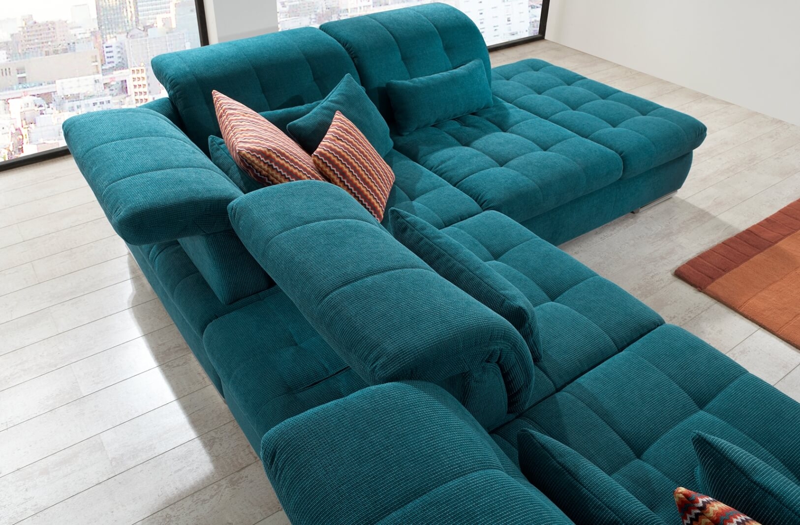 Alpine Fabric U-Shaped Sectional Sofa with Sleeper & Storage, Right Facing Armless Chair