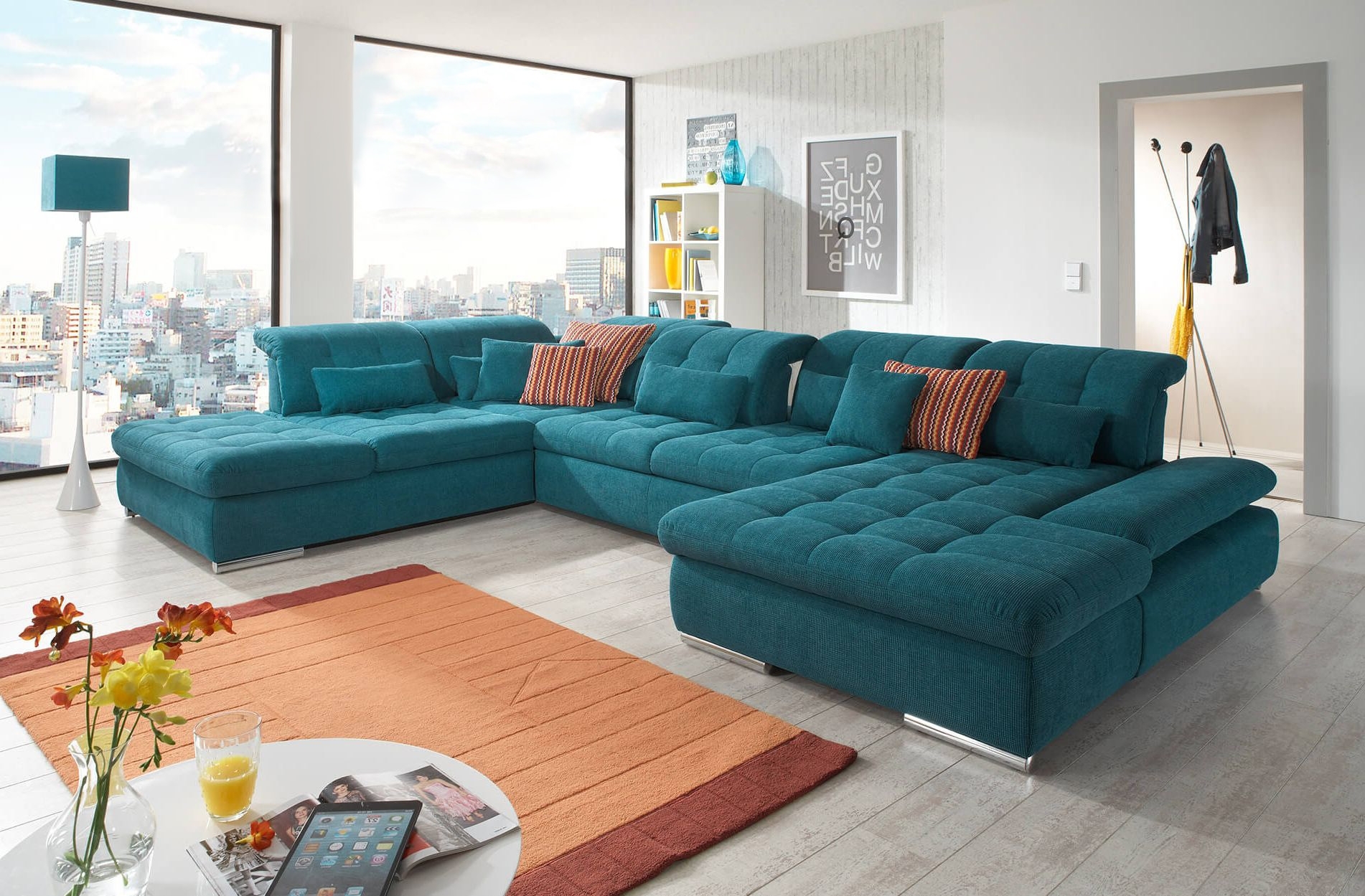 Alpine Microfiber/Leather U-Shaped Sectional Sleeper Sofa w/Storage