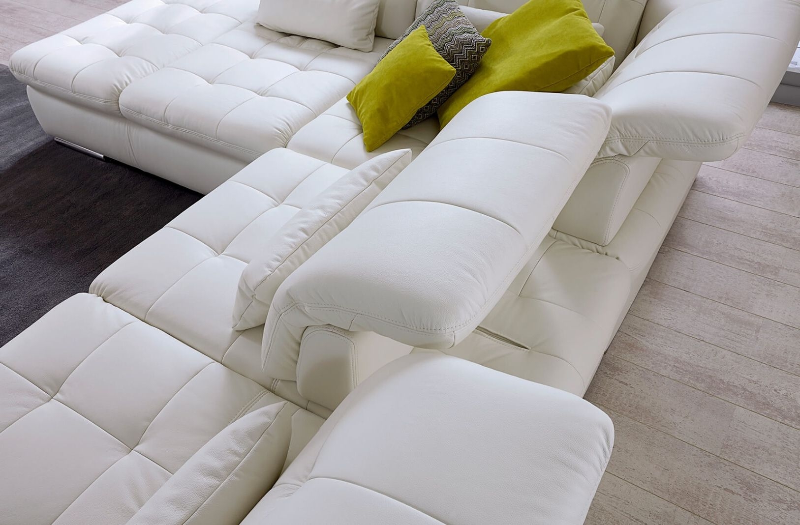 Alpine Leather U-Shaped Sectional Sofa with Sleeper & Storage, Left Facing Armless Chair