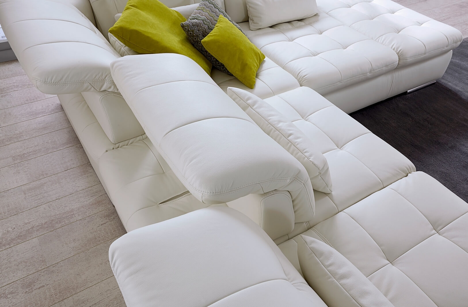 Alpine Leather U-Shaped Sectional Sofa with Sleeper & Storage, Right Facing Armless Chair