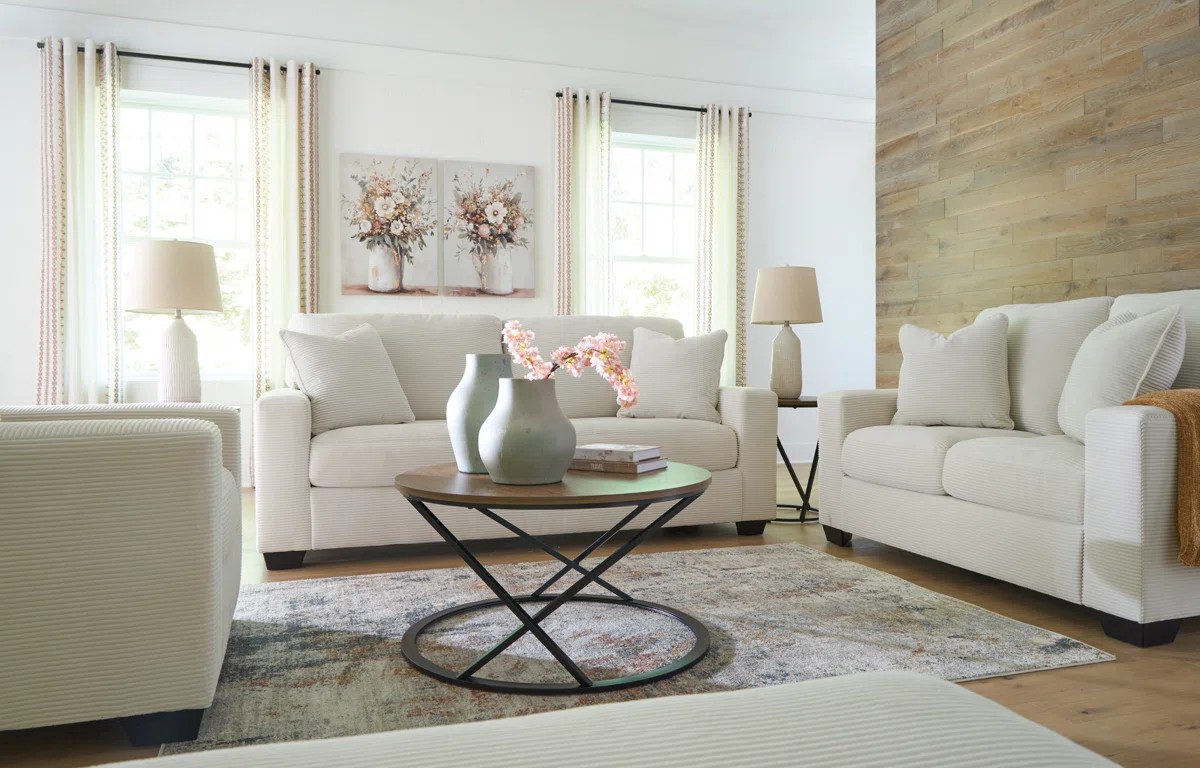 Greenbriar 89" Modern Fabric Sofa - Ivory Cream Textured Polyester
