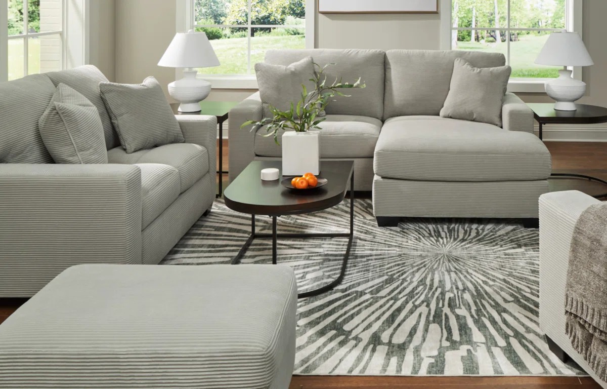Greenbriar Fabric Sofa with Chaise in Smoke | Nuvella Gray