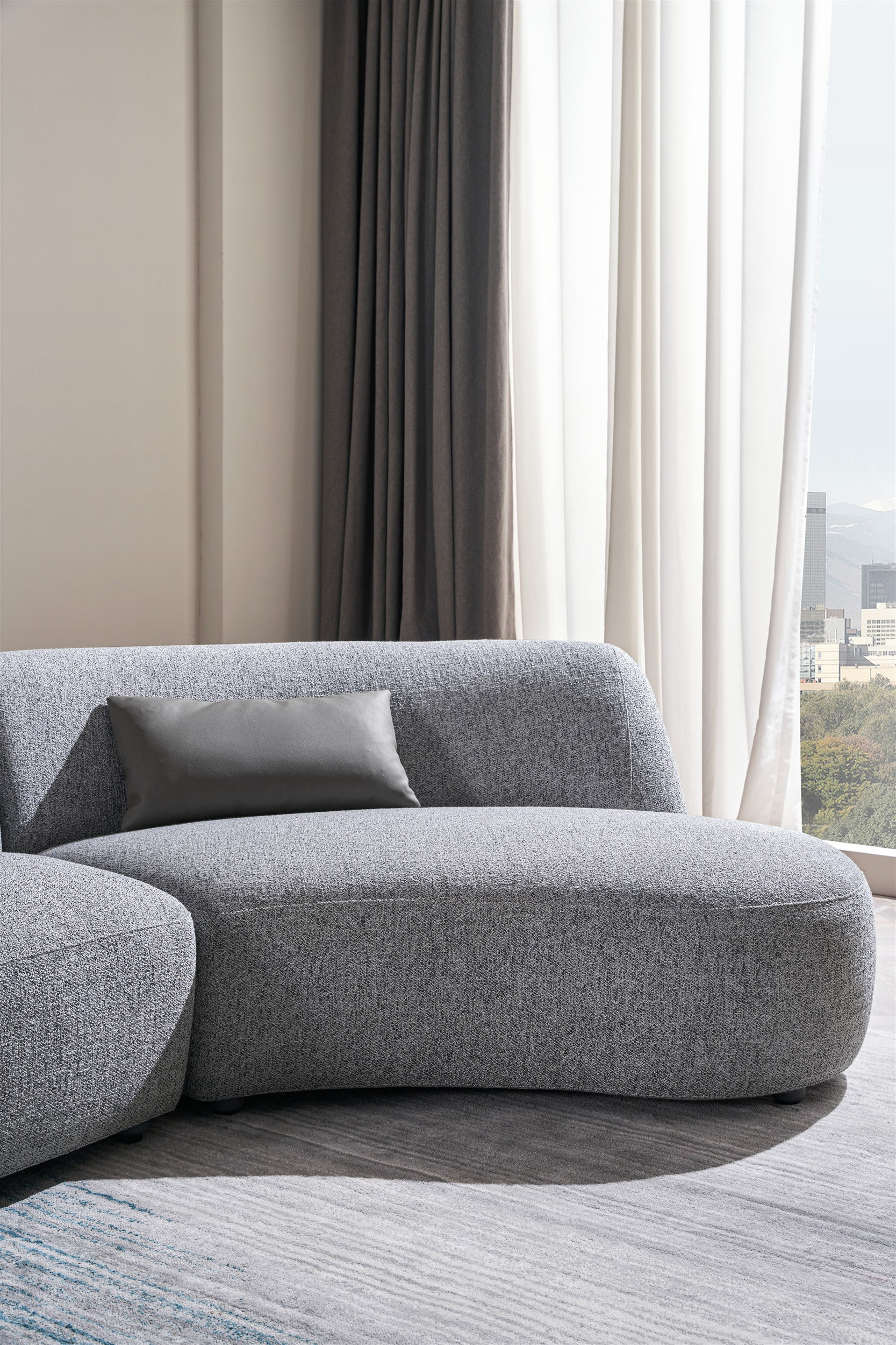 207 Curved Fabric 3-Piece Sectional with Double Chaise