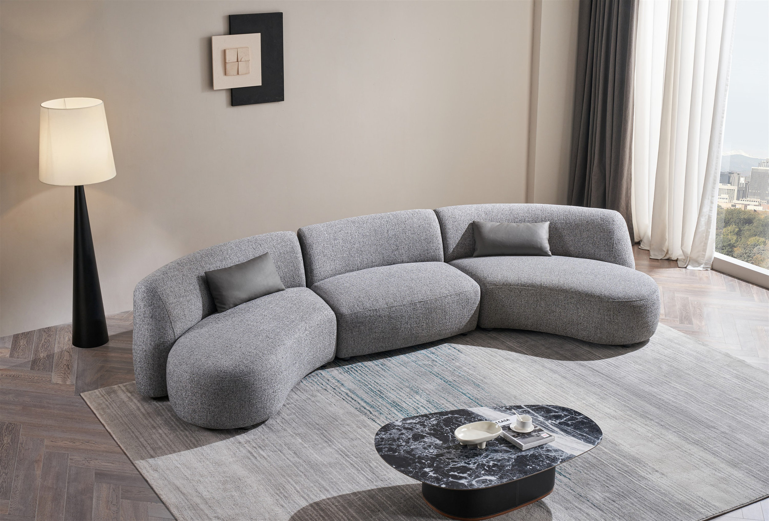 207 Curved Fabric 3-Piece Modular Sectional with Double Chaise