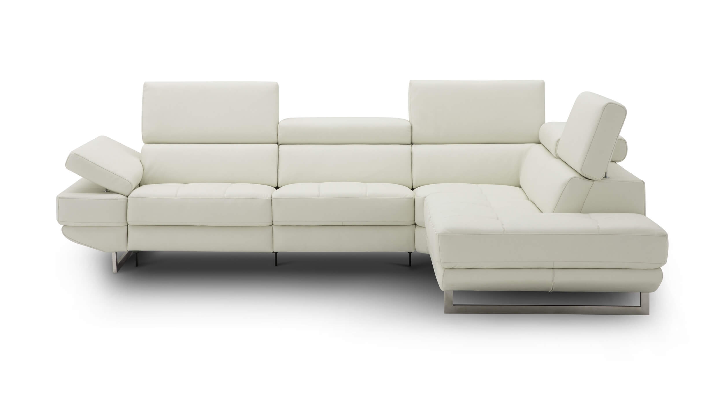Annalaise premium Leather Recliner Sectional Sofa in Snow White, Left Facing Chase