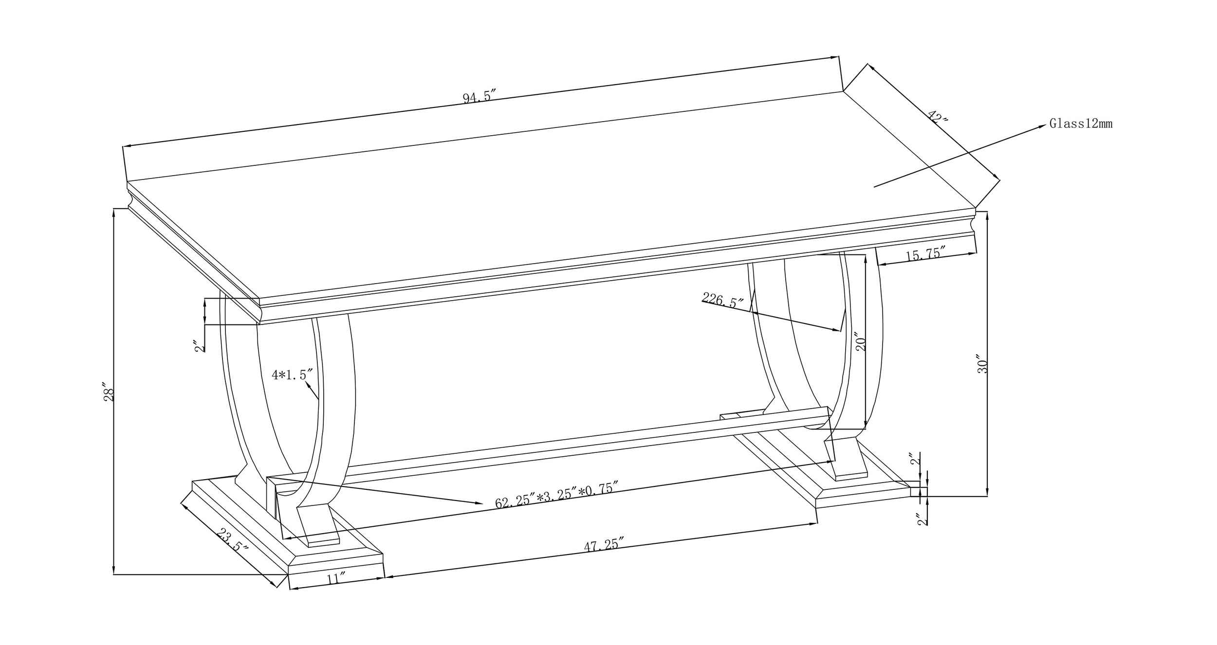 Antoine 95.5" Rectangular Glass Top Dining Table with Chrome Legs