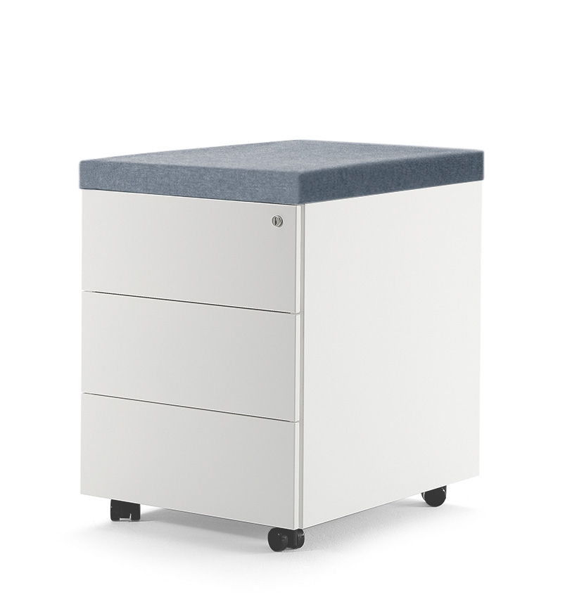 Metal Mobile Pedestal w/3 Drawers & Top Cushion